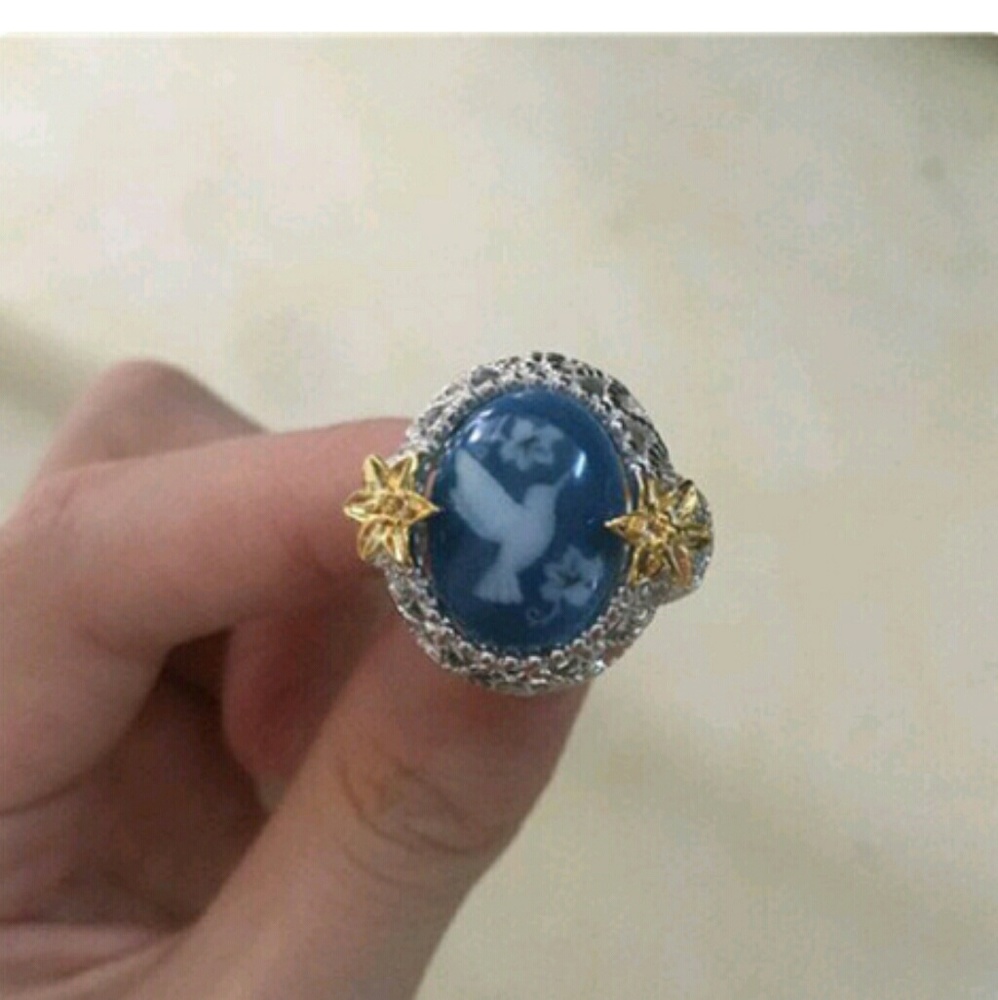 Sz 9 White gold filled stamped Hummingbird ring